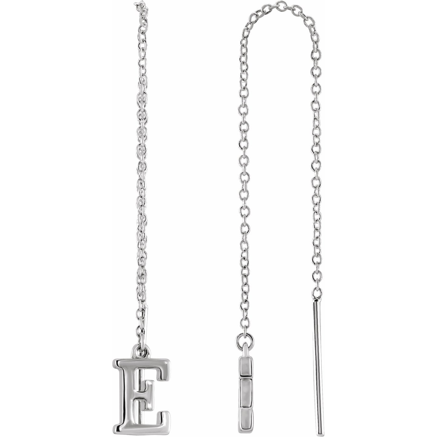 14K White Single Initial E Chain Earring