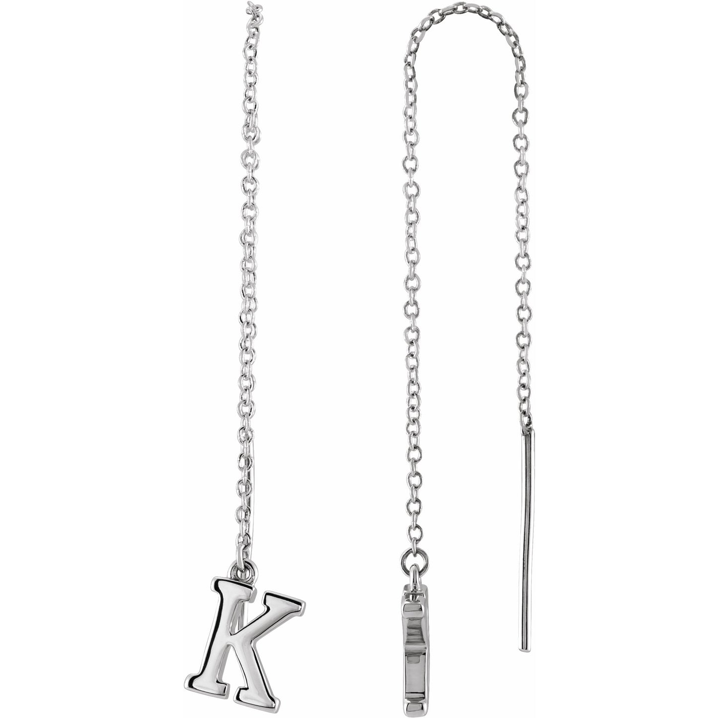 14K White Single Initial K Chain Earring