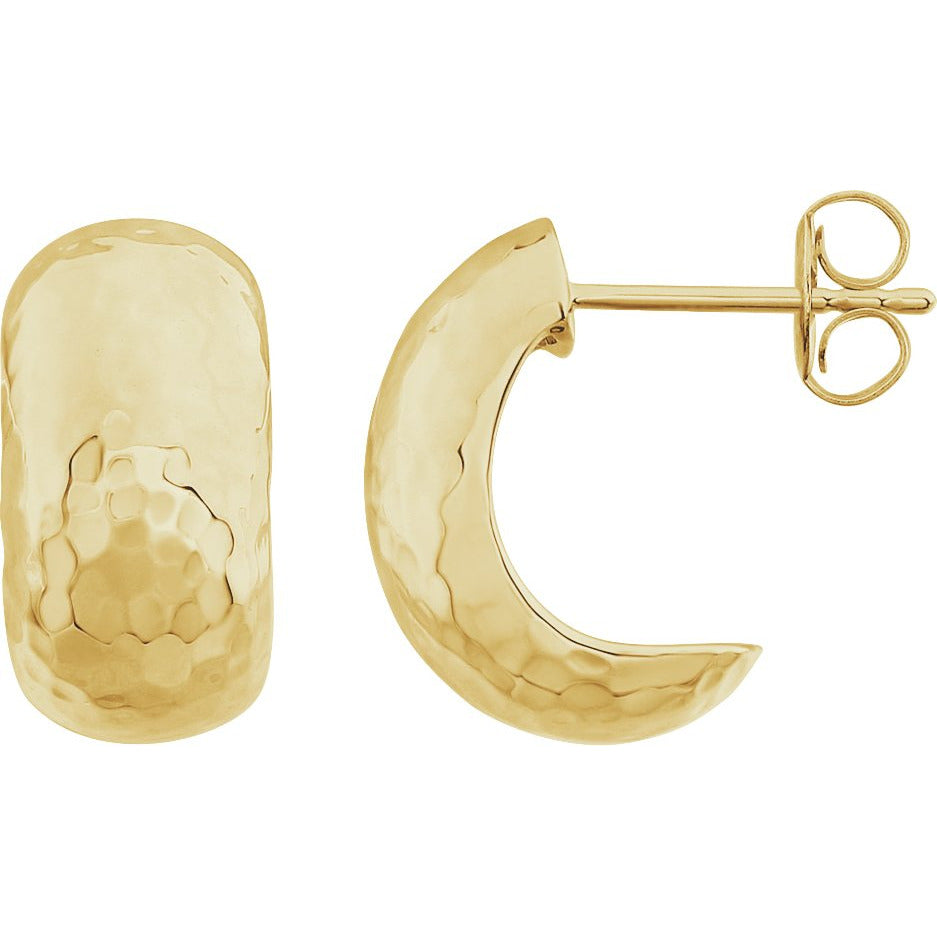 14K Yellow 15.2x7.9 mm Hammered J-Hoop Earrings