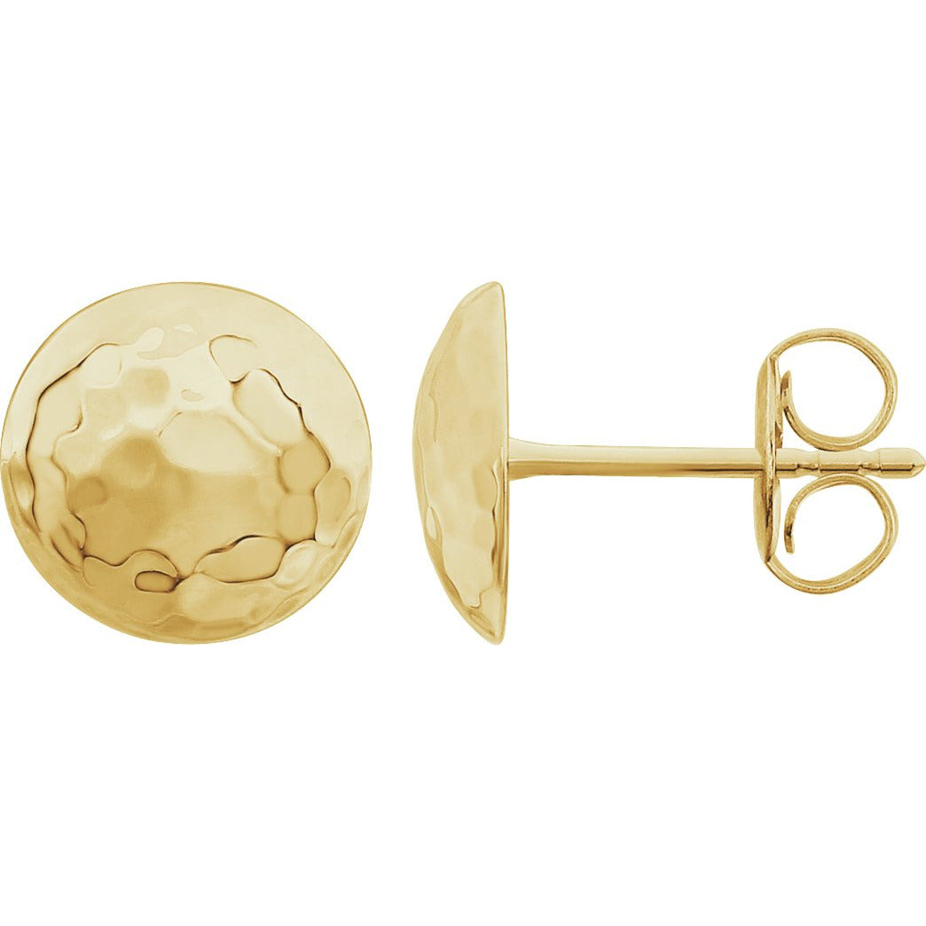14K Yellow Hammered Disk Earrings