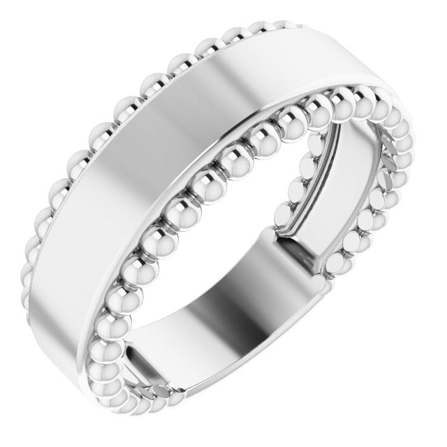 14K White Engravable Beaded Ring