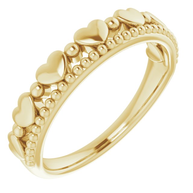 14K Yellow Stackable Beaded Heart Ring