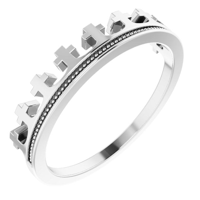 14K White Cross Crown Ring