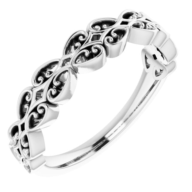 14K White Vintage-Inspired Stackable Ring