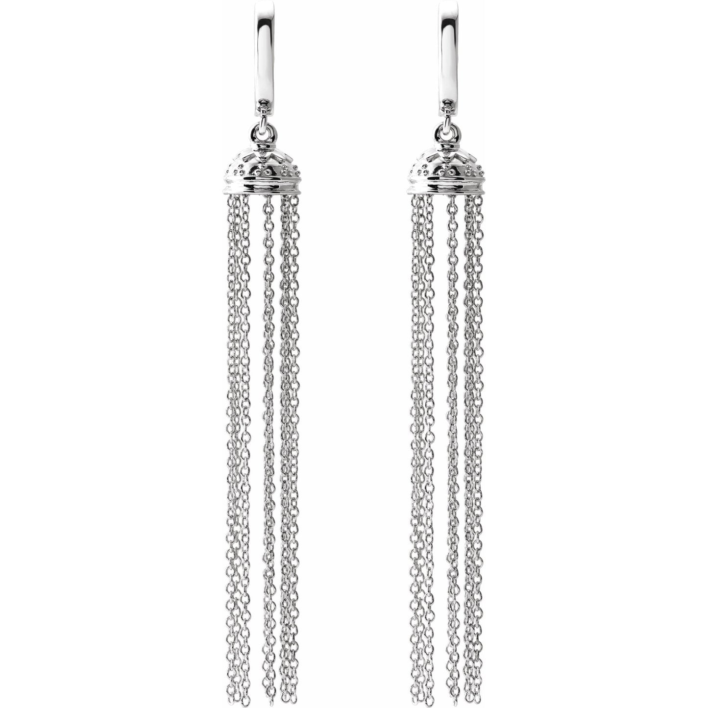 14K White 56 mm Hinged Hoop Chain Earrings