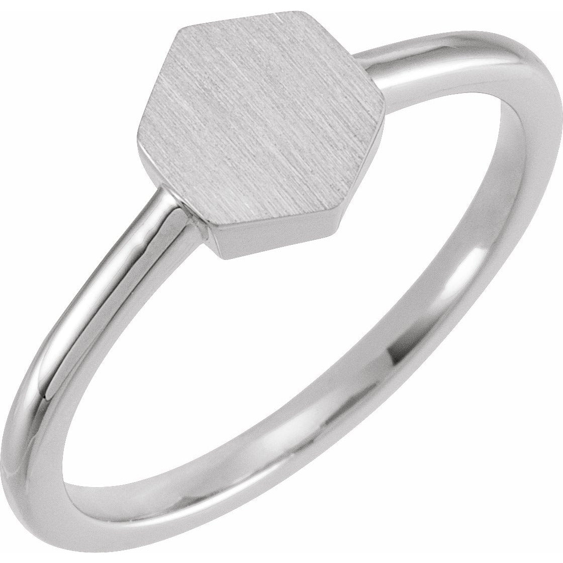 14K White 9.5x8 mm Geometric Signet Ring