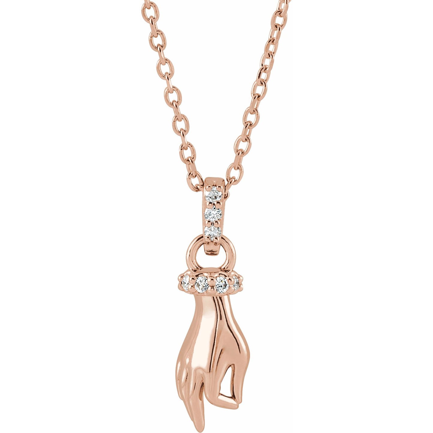 14K Rose .05 CTW Diamond Hand of Buddha 16-18 Necklace