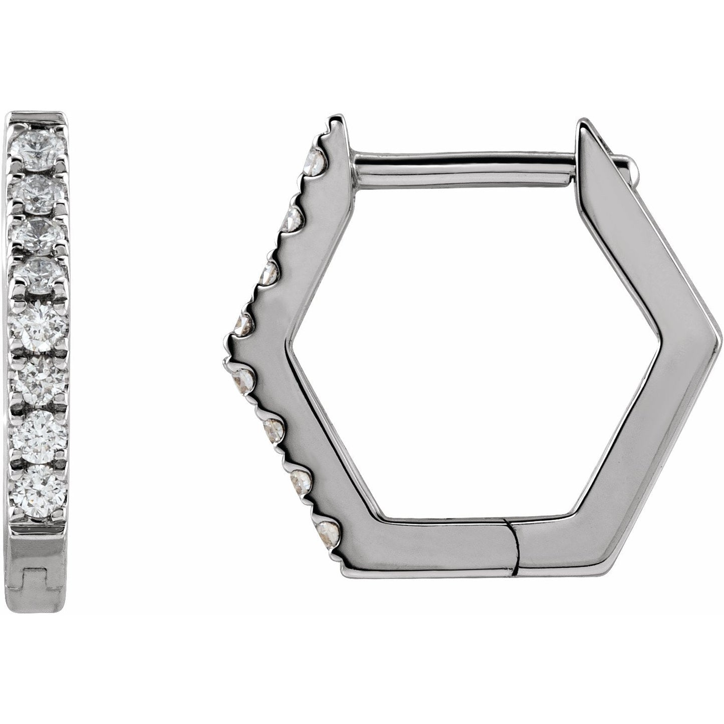 14K White 1/8 CTW Diamond Geometric Hinged Hoop Earrings