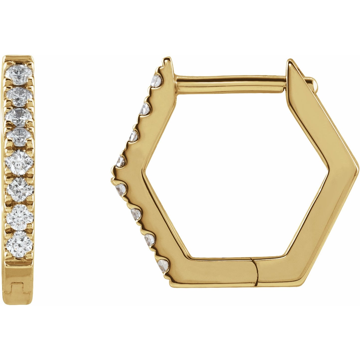 14K Yellow 1/8 CTW Diamond Geometric Hinged Hoop Earrings