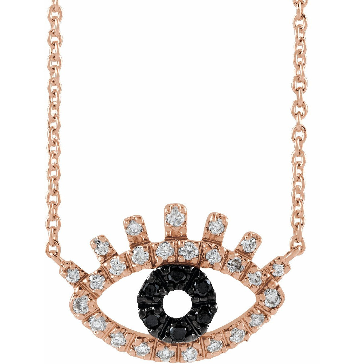 14K Rose 1/8 CTW Black and White Diamond Evil Eye 18 Necklace