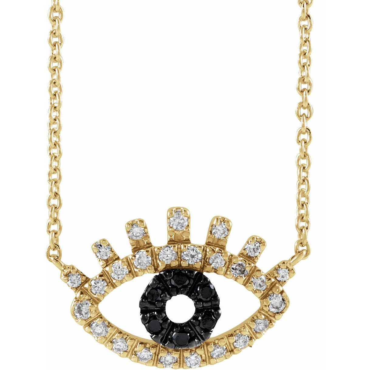14K Yellow 1/8 CTW Black and White Diamond Evil Eye 18 Necklace