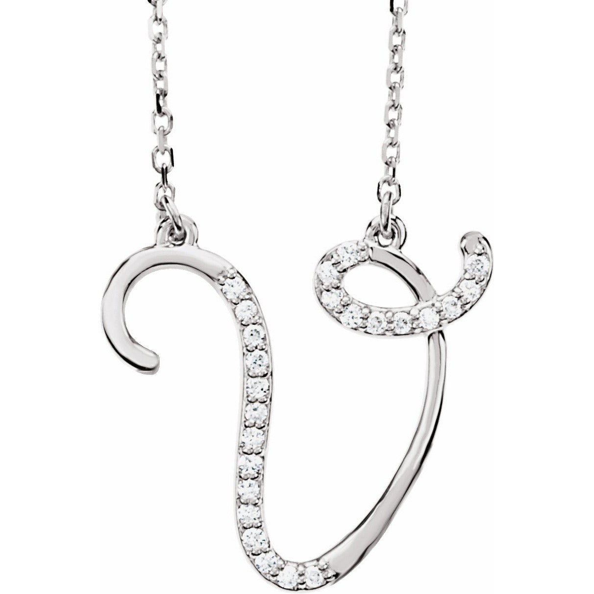 14K White 1/10 CTW Diamond Initial V 16 Necklace