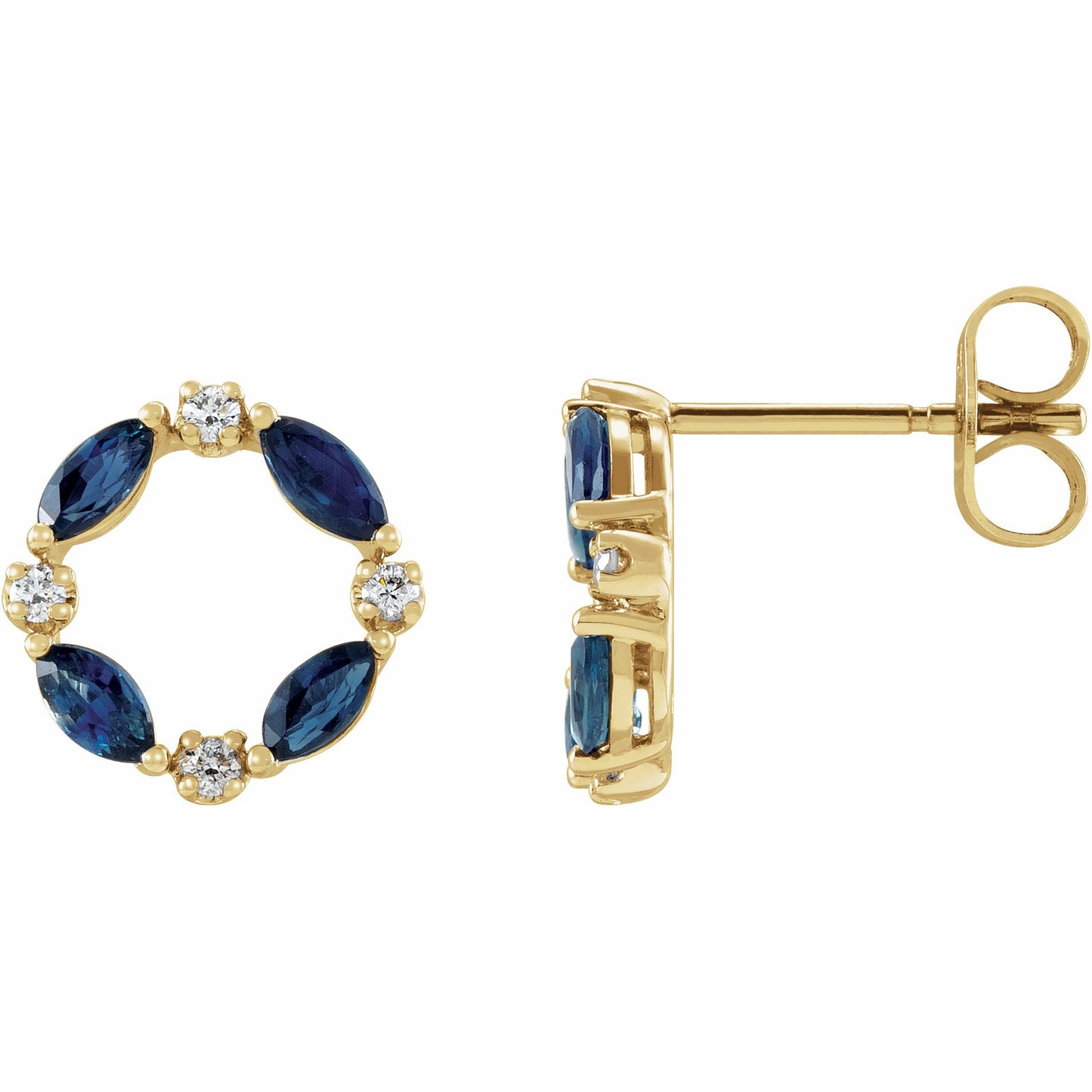 14K Yellow Blue Sapphire & 1/10 CTW Diamond Circle Earrings
