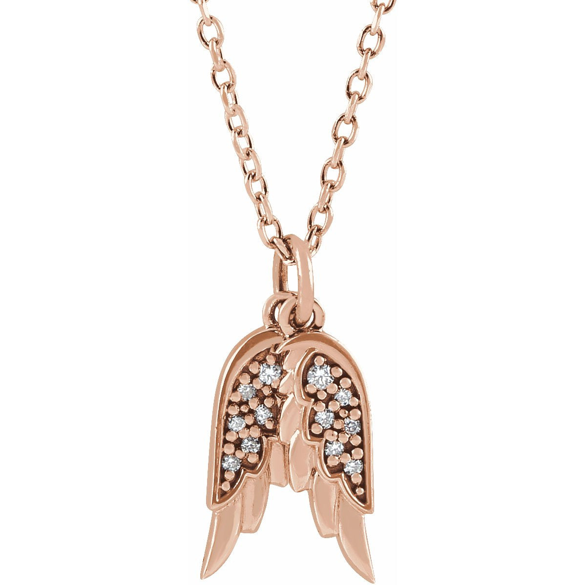 14K Rose .03 CTW Diamond Angel Wings 16-18 Necklace