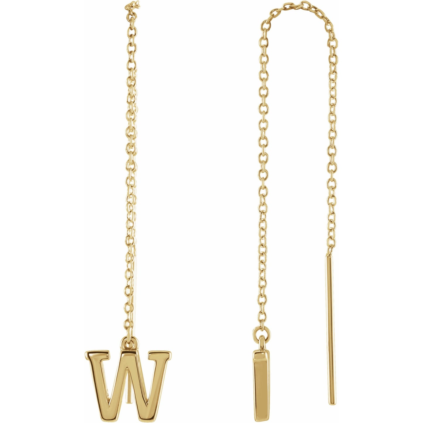 14K Yellow Single Initial W Chain Earring