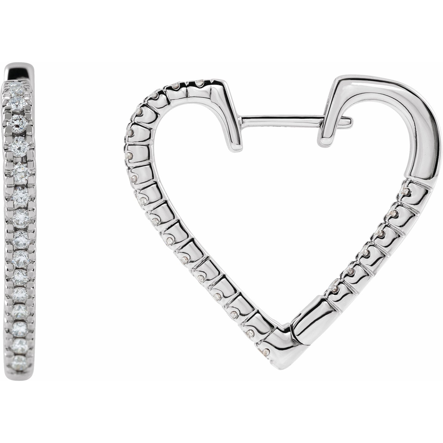 14K White 5/8 CTW Diamond Heart Hoop Earrings