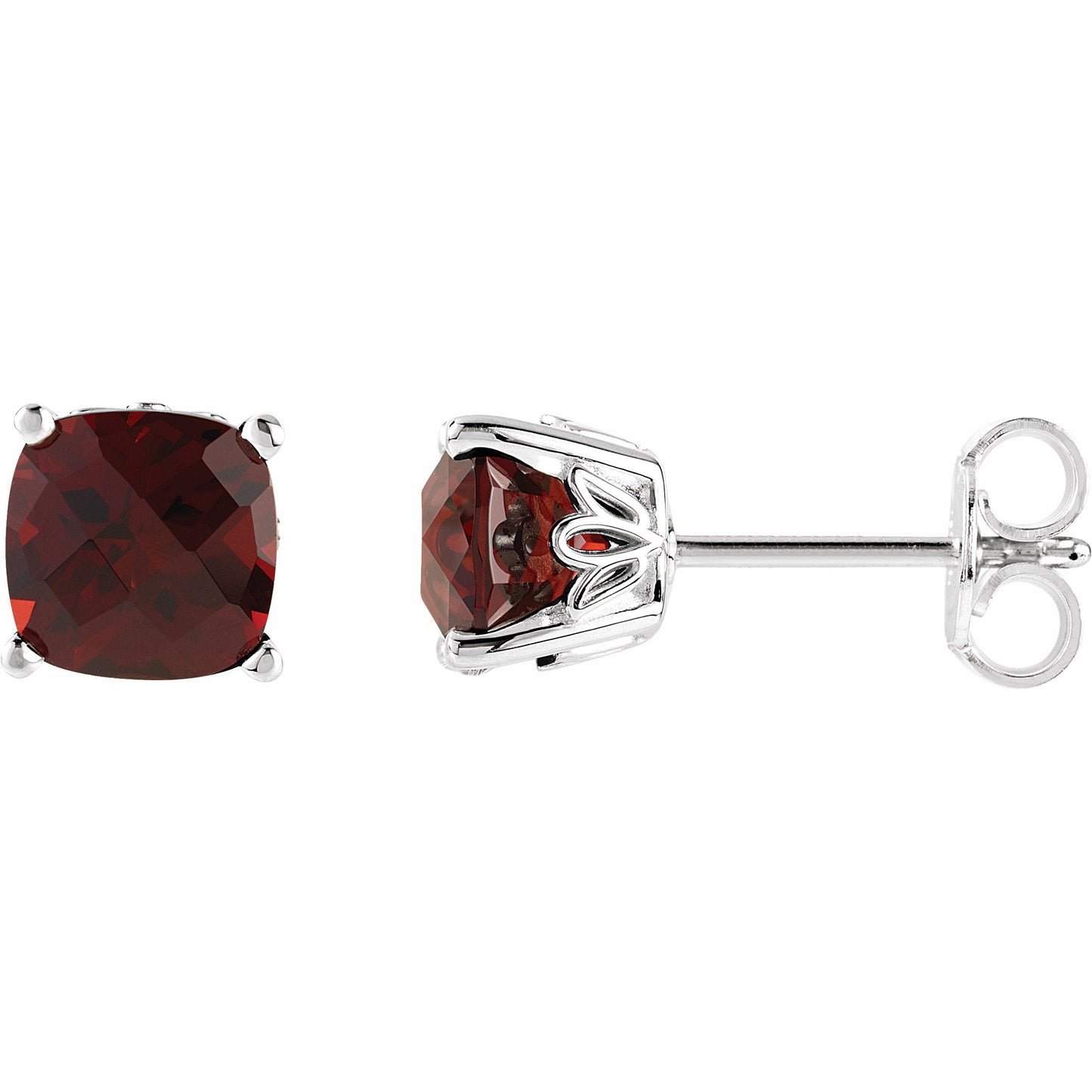 14K White 6x6 mm Cushion Mozambique Garnet Earrings