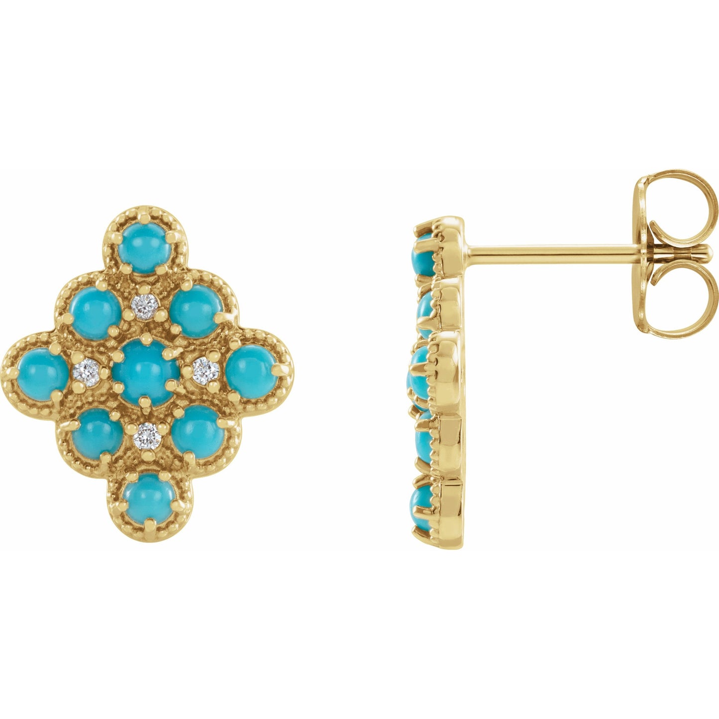 14K Yellow Turquoise & .03 CTW Diamond Geometric Earrings