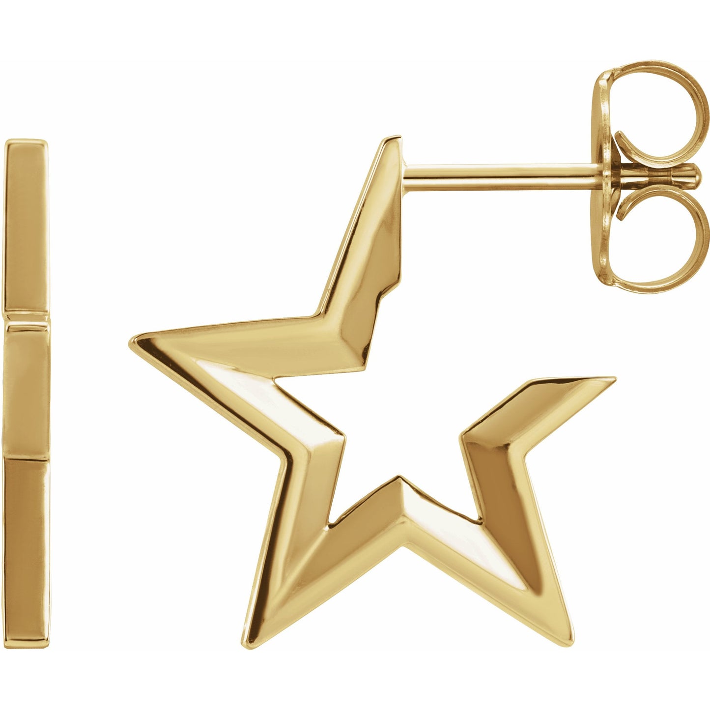14K Yellow Star Hoop Earrings