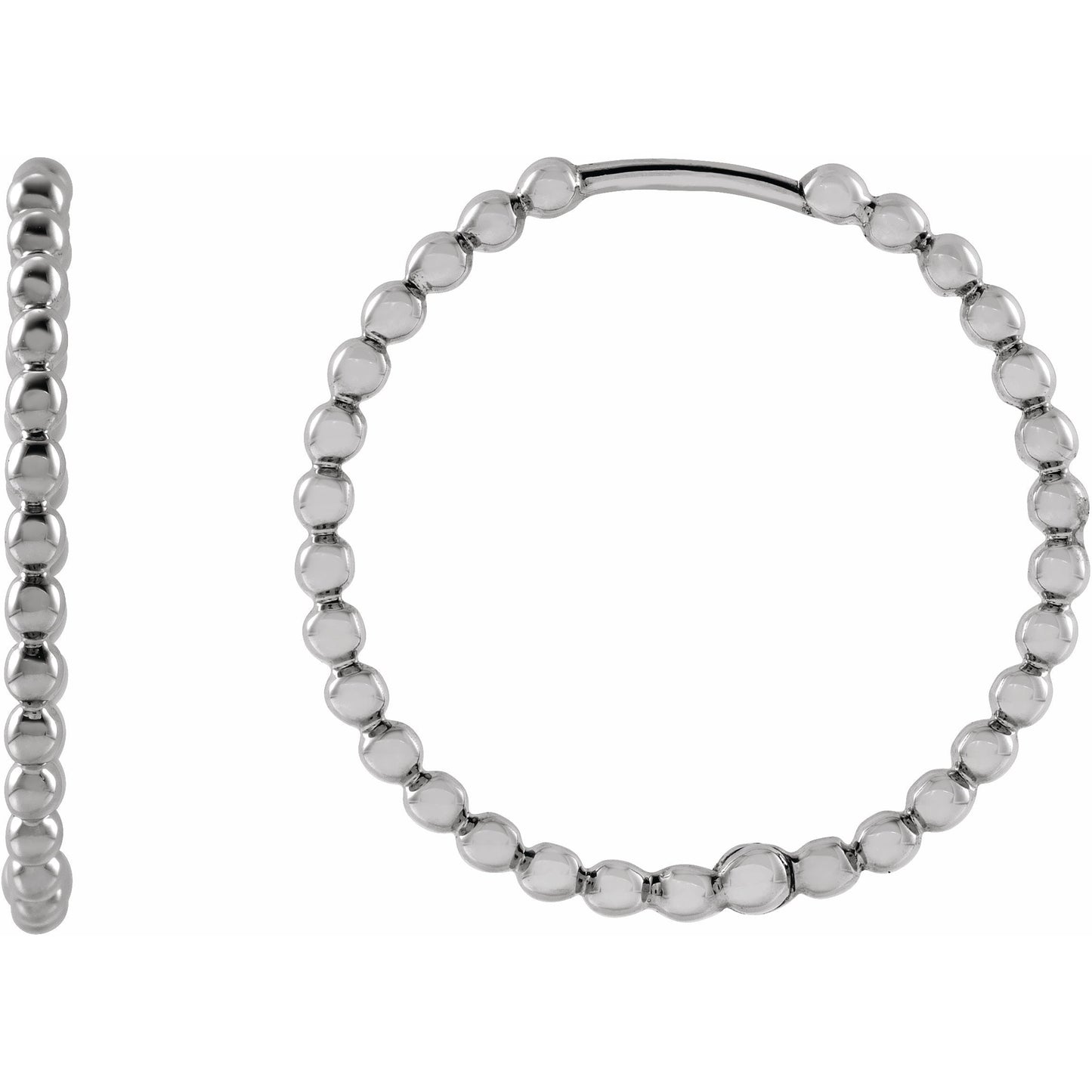 14K White Beaded 20 mm Hoop Earrings