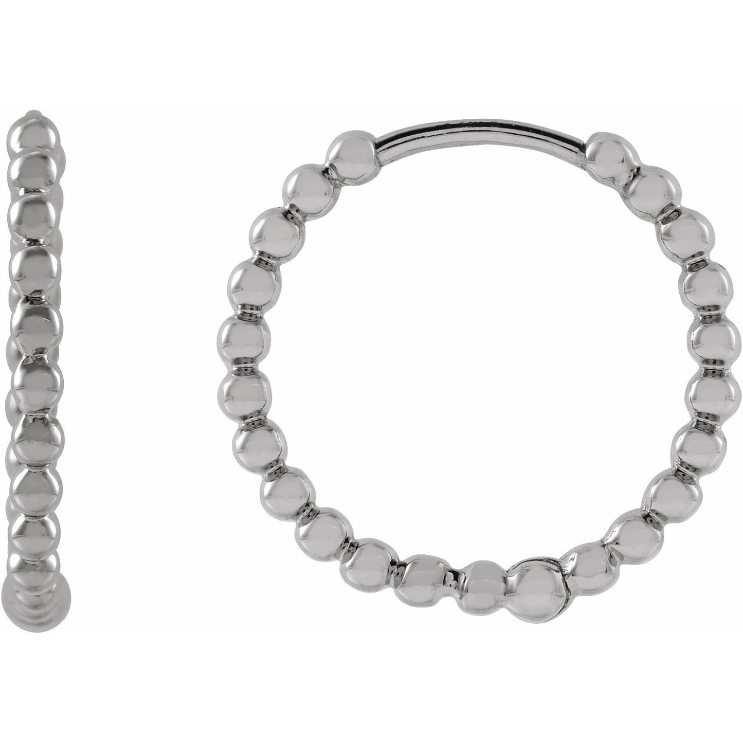 14K White Beaded 15 mm Huggies