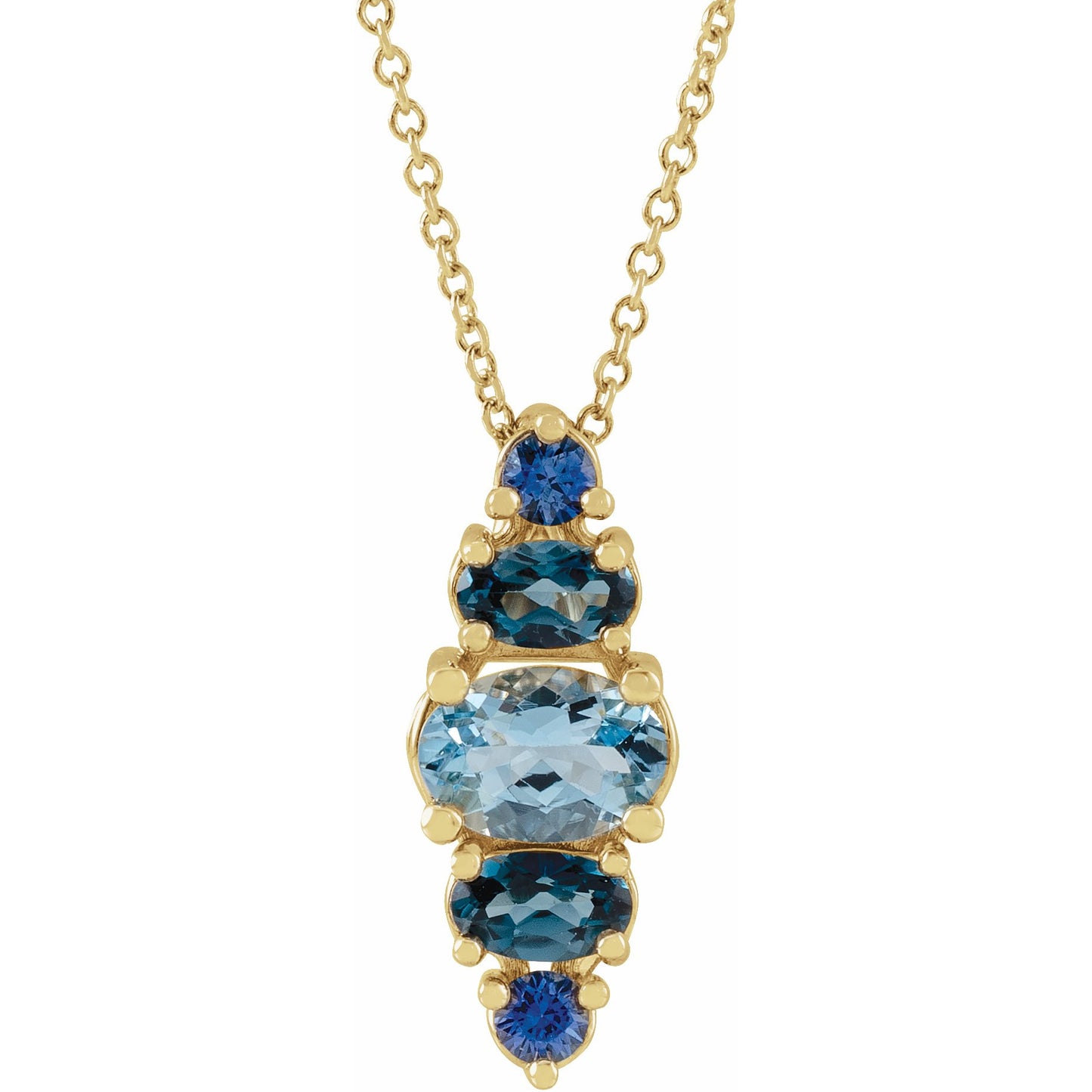 14K Yellow Blue Multi-Gemstone Bar 16-18 Necklace