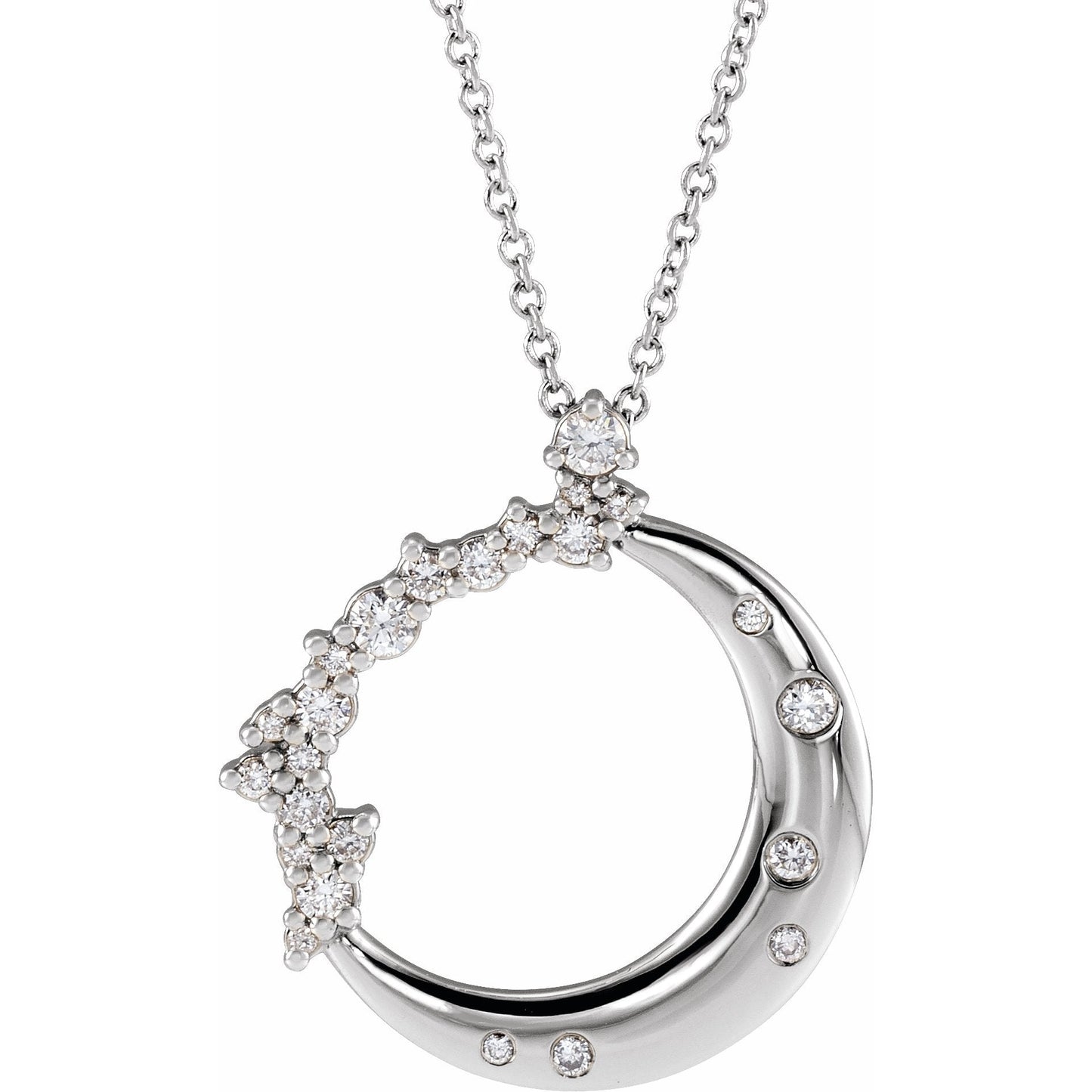 14K White 1/4 CTW Diamond Crescent Moon 16-18 Necklace