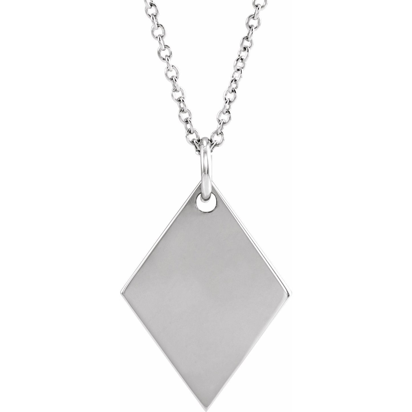 14K White Engravable Diamond-Shaped 16-18 Necklace