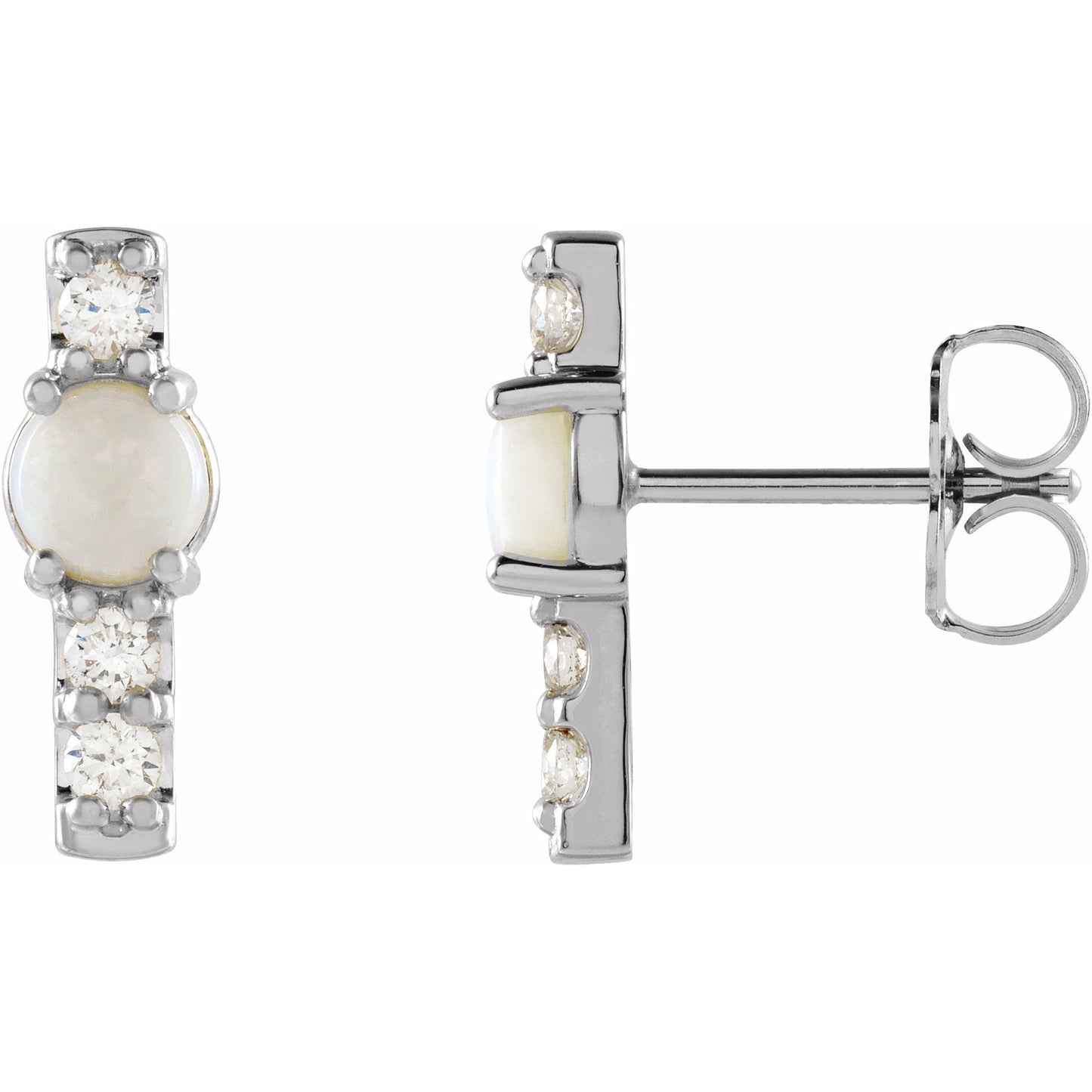 14K White Ethiopian Opal & 1/5 CTW Diamond Bar Earrings