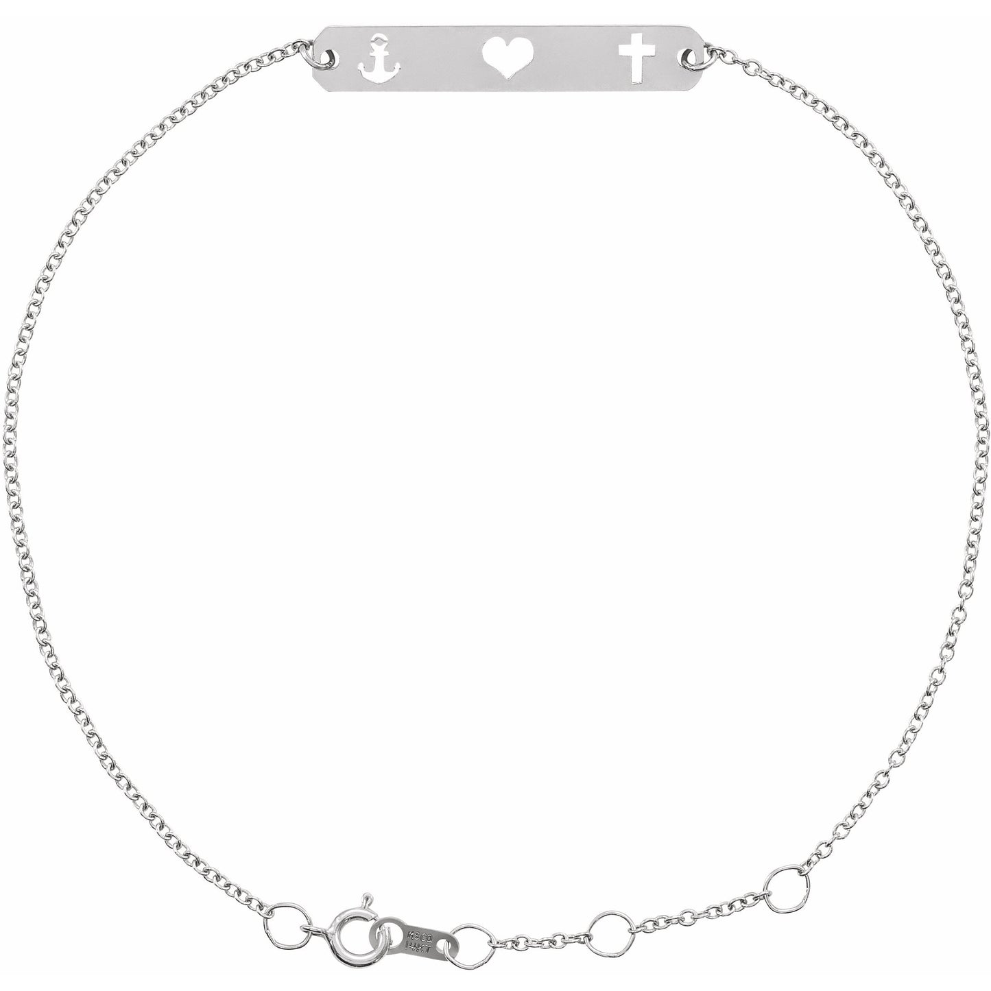 14K White Faith, Love, Hope Bar 6 1/2-7 1/2 Bracelet