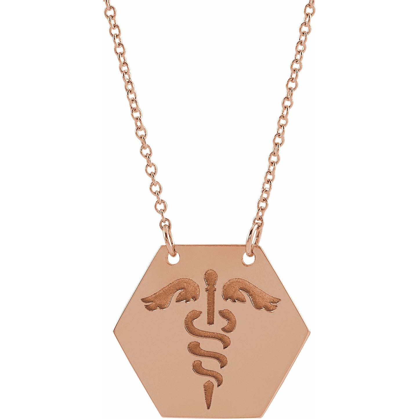 14K Rose 17.8x15.5 mm Medical Identification 18 Necklace