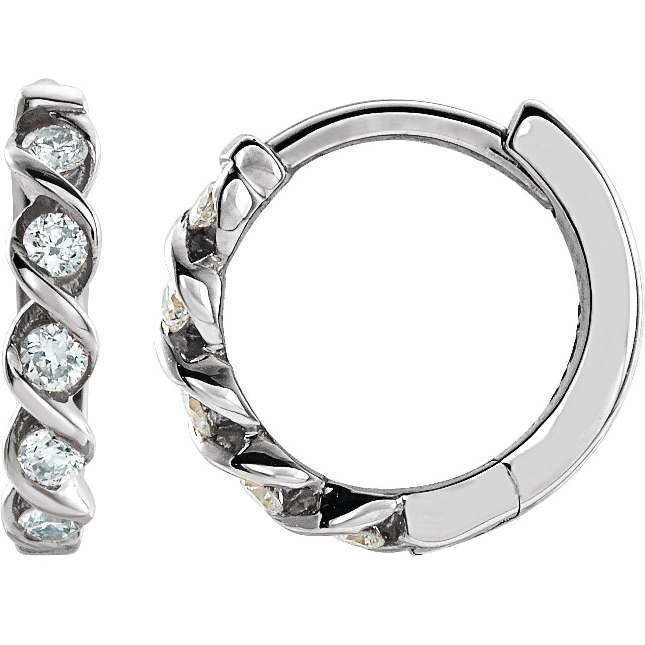 14K White 1/10 CTW Diamond Huggies