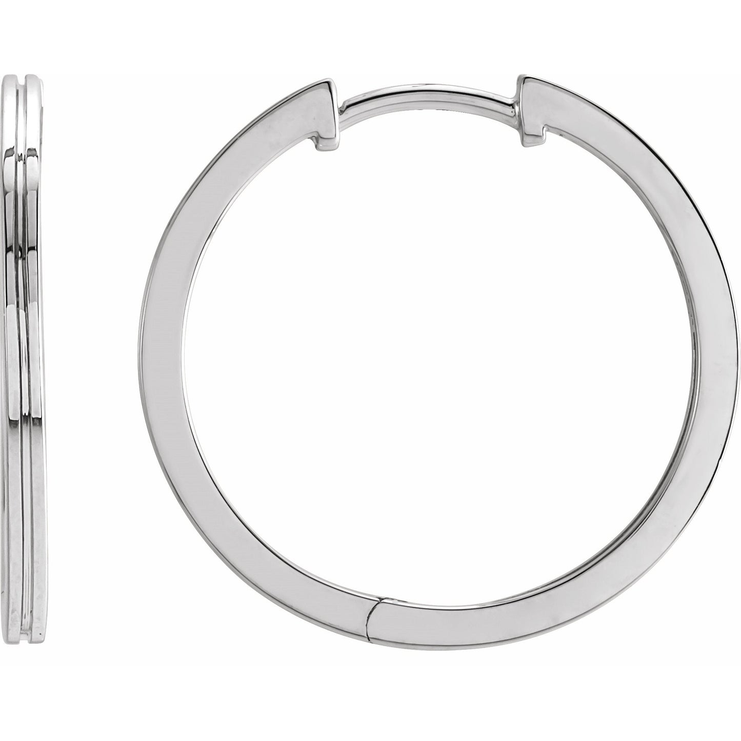 14K White 20 mm Grooved Hoop Earrings