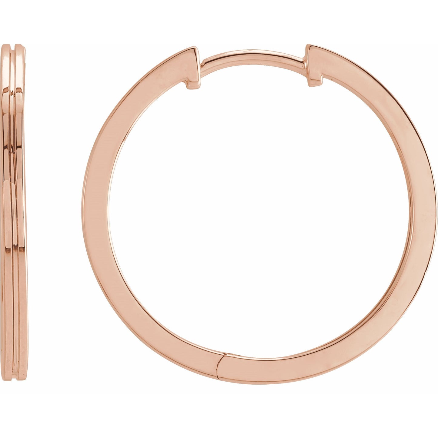 14K Rose 20 mm Grooved Hoop Earrings