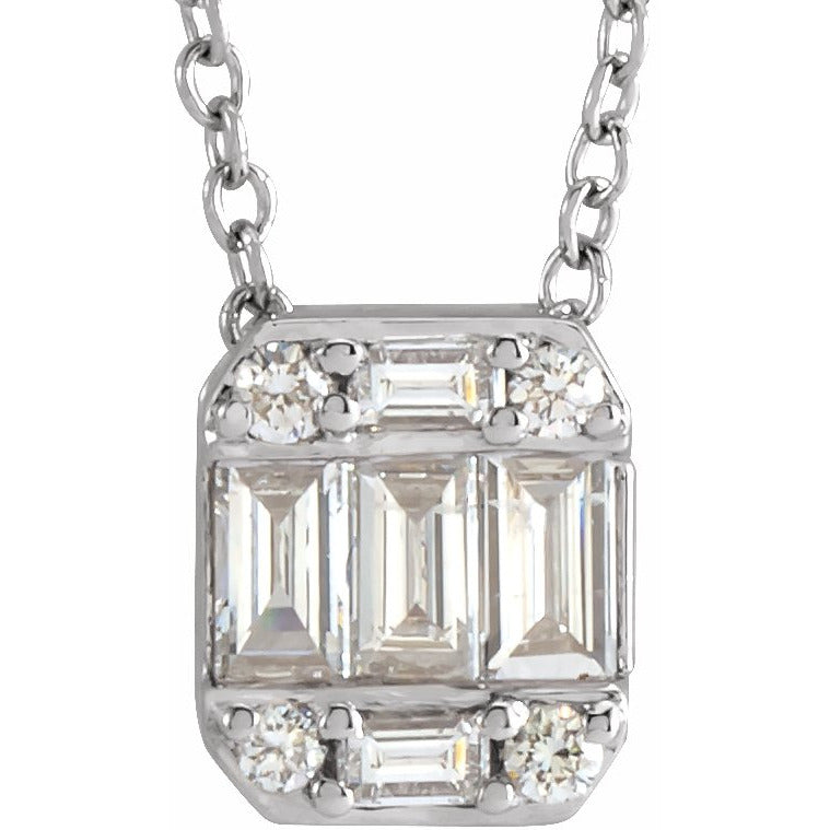 14K White 1/3 CTW Diamond Cluster Necklace