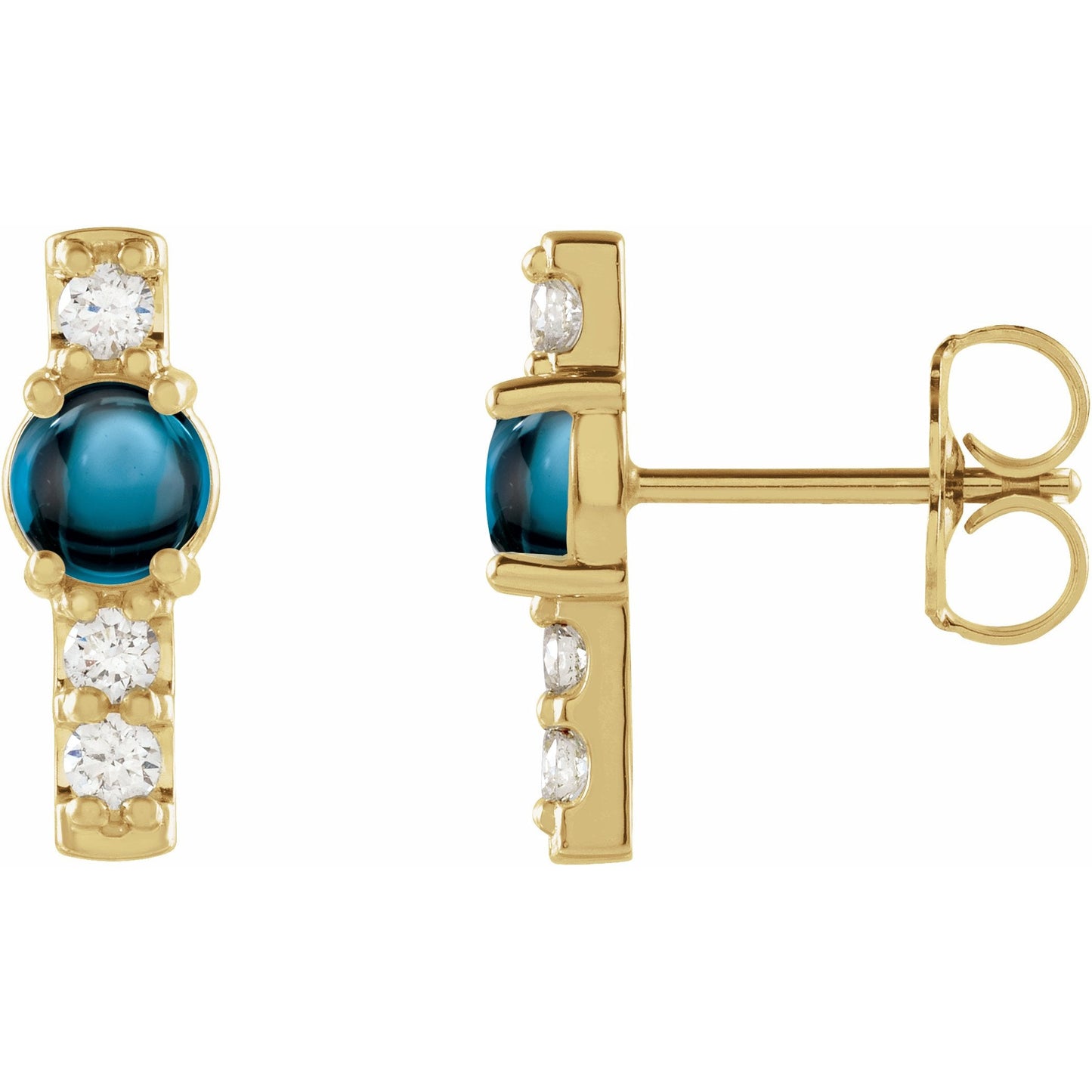 14K Yellow London Blue Topaz & 1/5 CTW Diamond Bar Earrings