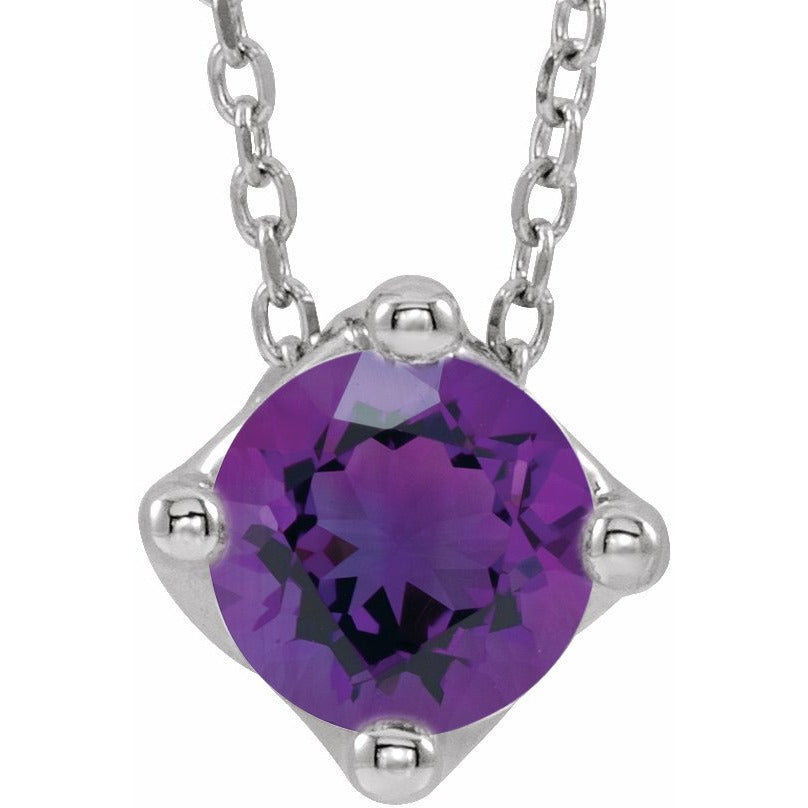 14K White Amethyst Solitaire 16-18 Necklace
