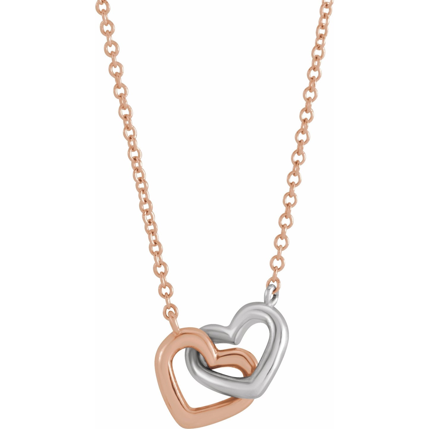 14K Rose/White Interlocking Heart 18 Necklace