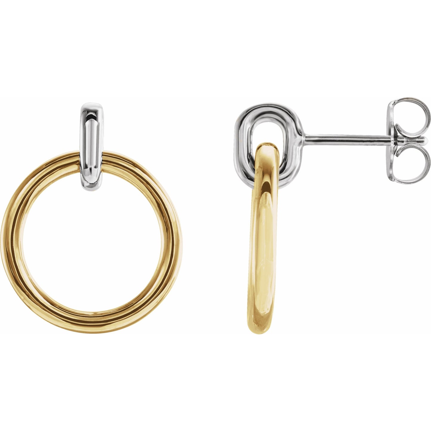 14K White & Yellow Circle Dangle Earrings