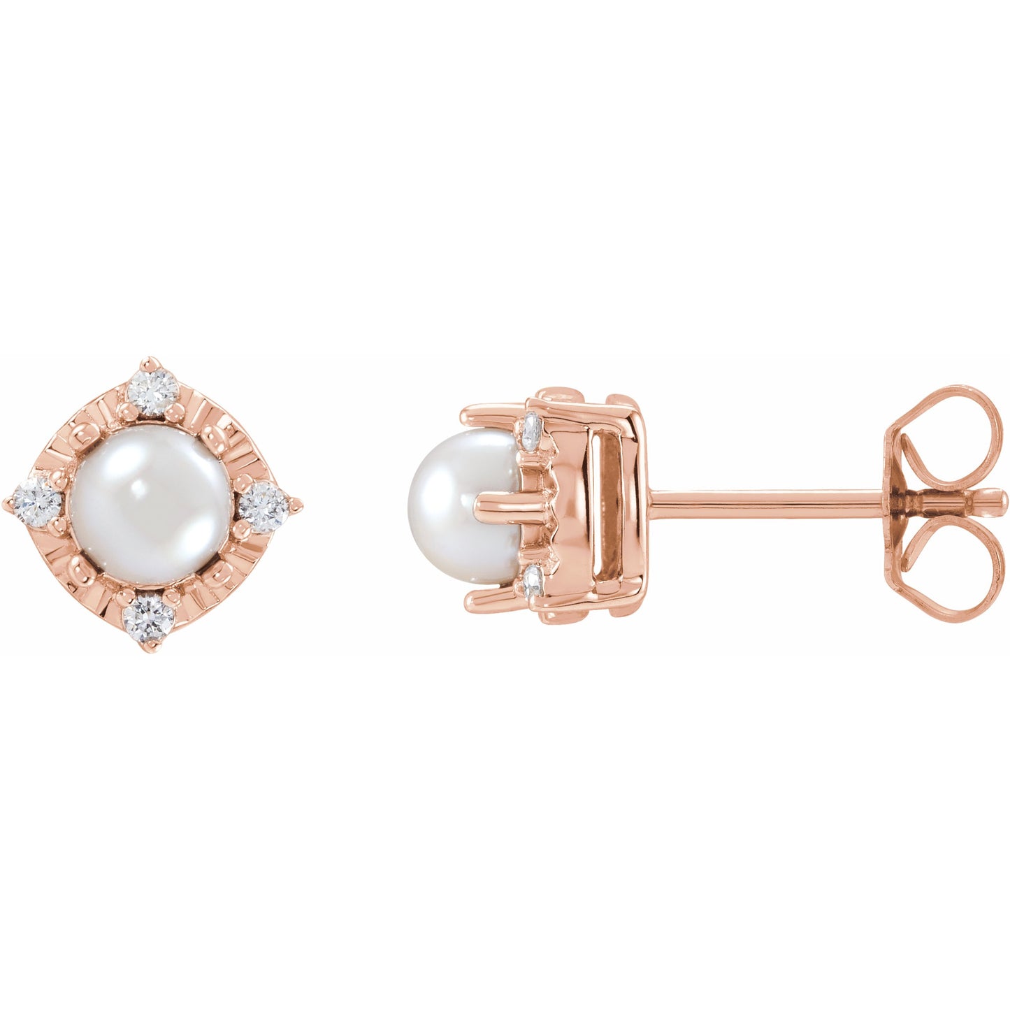 14K Rose Cultured Freshwater Pearl & .08 CTW Diamond Halo-Style Earrings