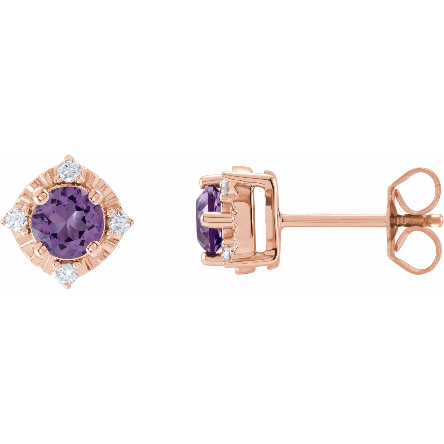 14K Rose Amethyst & .08 CTW Diamond Halo-Style Earrings
