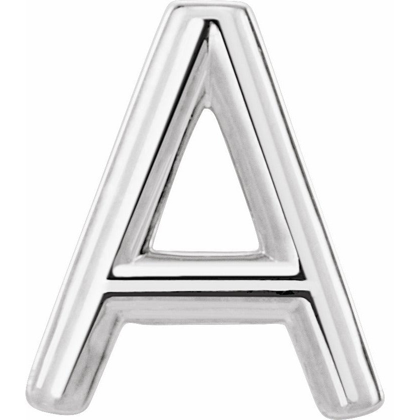 14K White Single Initial A Earring