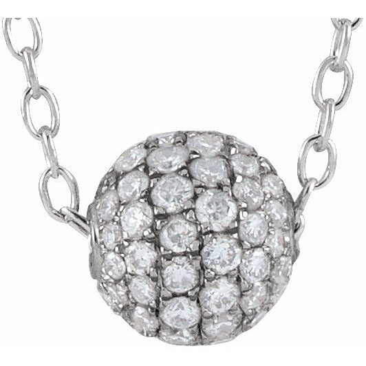 14K White 3/8 CTW Diamond Pavu00e9 6 mm Ball 16-18 Necklace