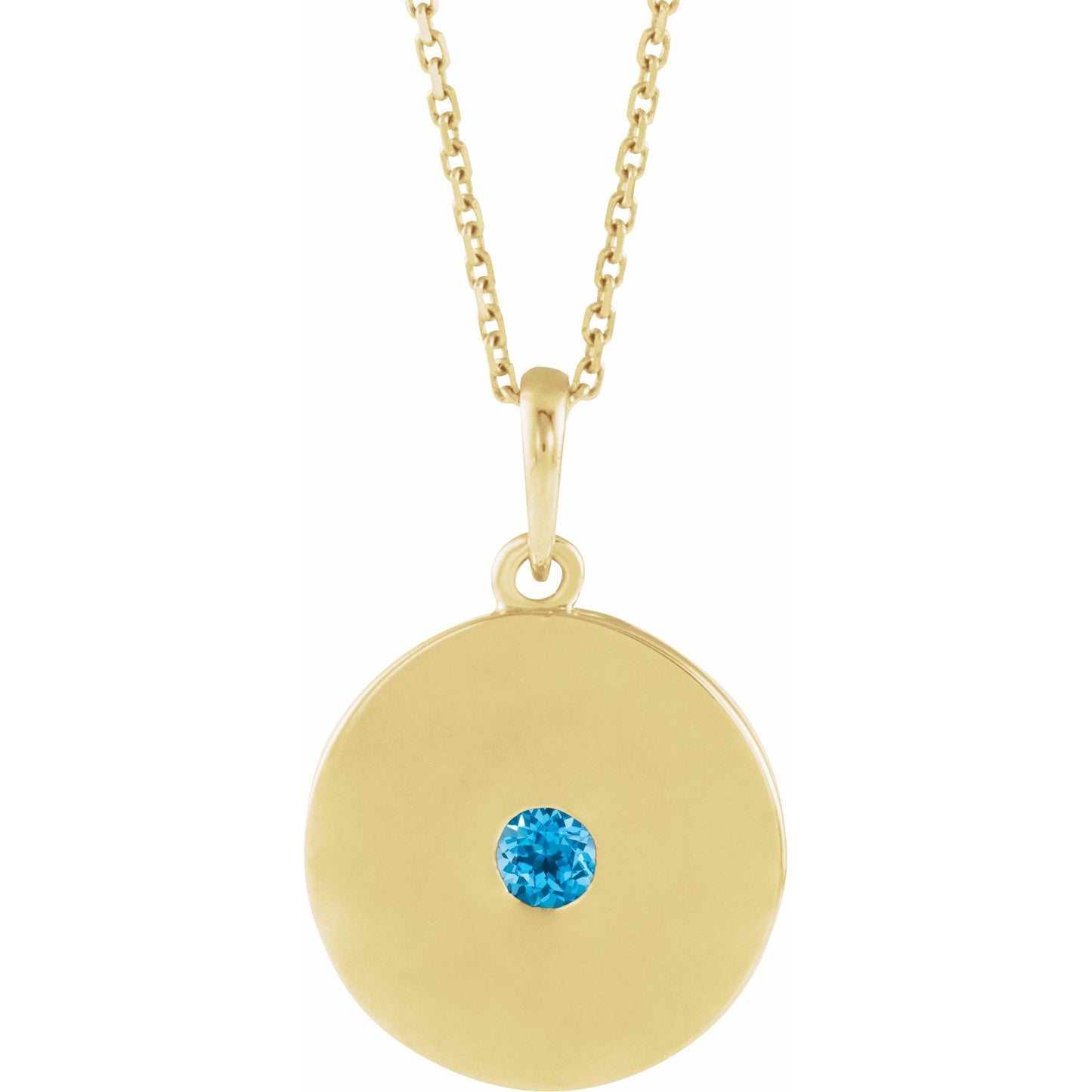 14K Yellow Swiss Blue Topaz Disc 16-18 Necklace