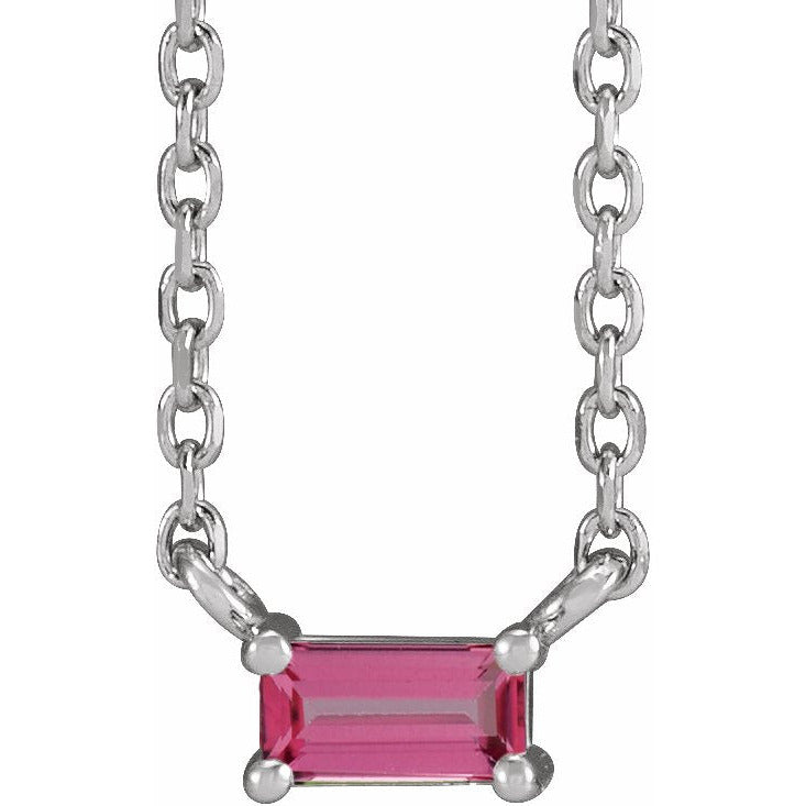 14K White Pink Tourmaline Solitaire 18 Necklace