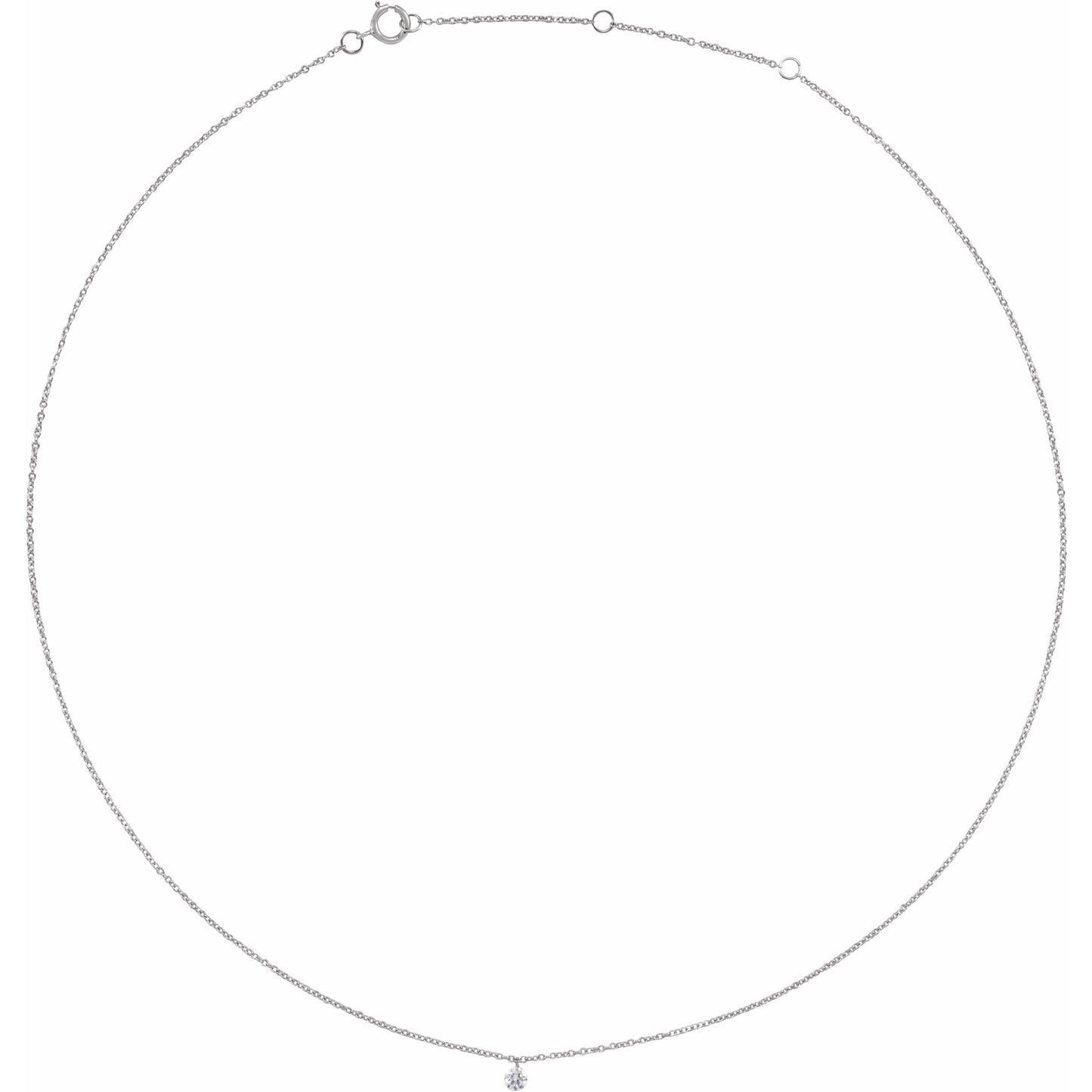 14K White 1/6 CT Drilled Diamond Solitaire 16-18 Necklace