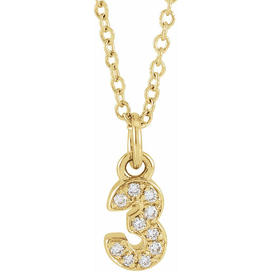 14K Yellow .04 CTW Diamond Numeral 3 16-18 Necklace