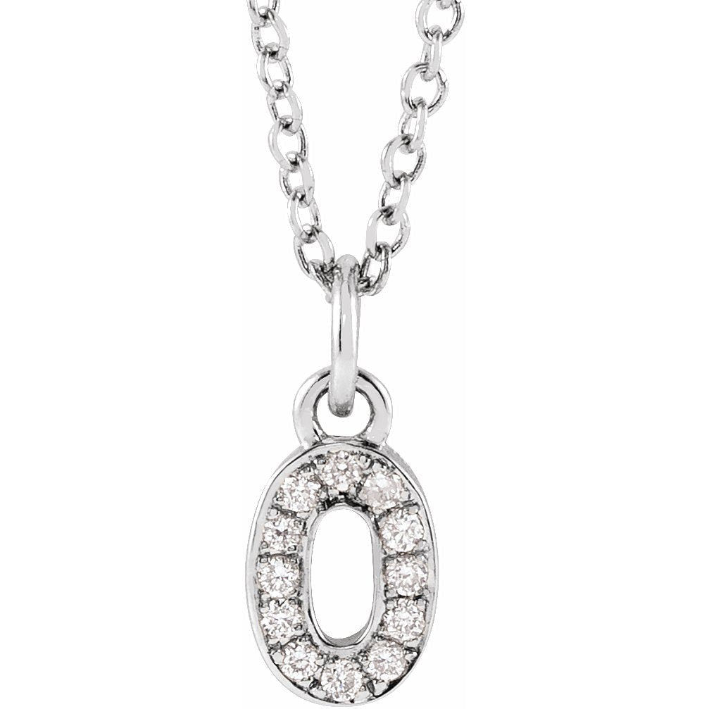 14K White .04 CTW Diamond Numeral 0 16-18 Necklace