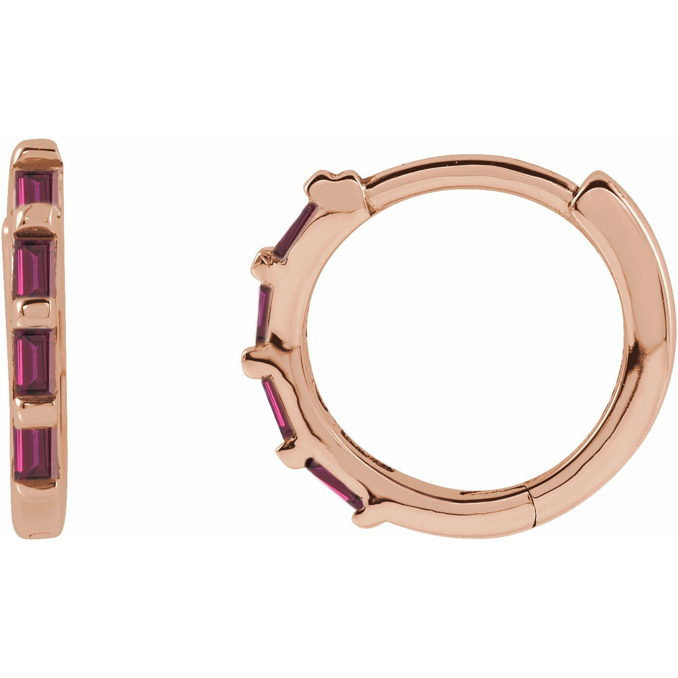 14K Rose Ruby Huggies