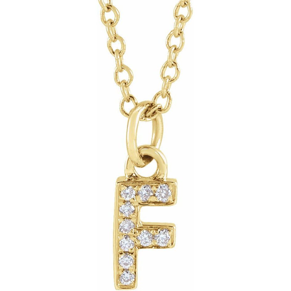 14K Yellow .04 CTW Diamond Petite Initial F 16-18 Necklace